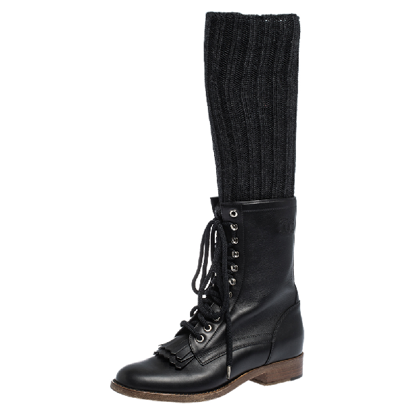 chanel black combat boots