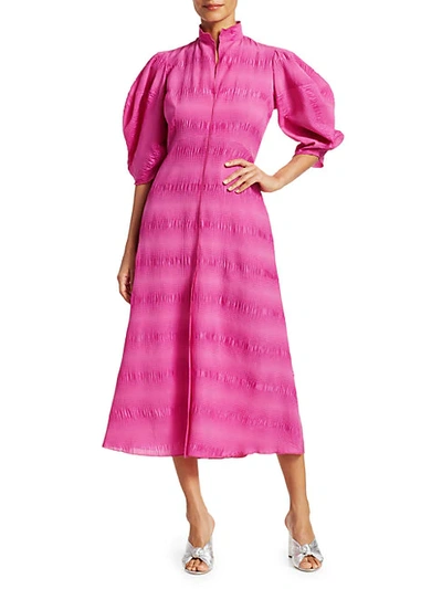 RACHEL COMEY AMPLUS PUCKERED PUFF-SLEEVE MIDI DRESS
