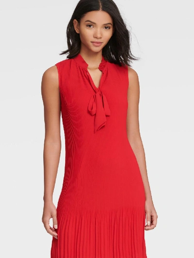 Dkny Women's Sleeveless Tie Neck Pleated Shift Dress In Scarlet - Main Image