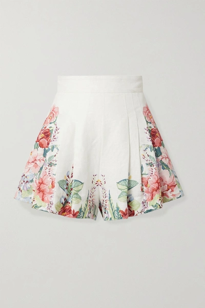 Zimmermann Bellitude Floral-print Linen Shorts In Ivory