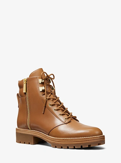 Shop Michael Kors Rosario Leather Combat Boot In Brown