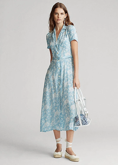 POLO RALPH LAUREN FLORAL CREPE MIDI DRESS