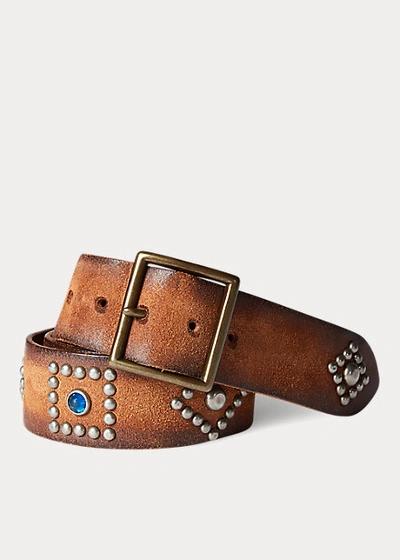 RRL Double RL Western Belt Size 34 Leather Double-O-Ring Belt for