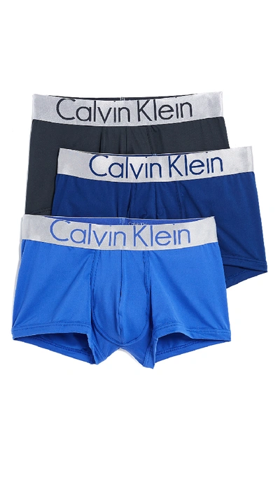 CALVIN KLEIN UNDERWEAR STEEL MICRO 3 PACK LOW RISE TRUNKS MIDNIGHT/MINK/COBALT WATER