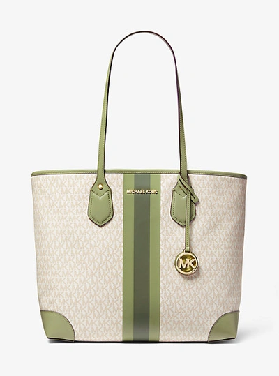 MICHAEL KORS EVA LARGE LOGO STRIPE TOTE BAG