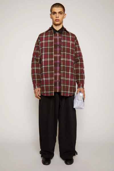 Acne Studios Checked Quilted Overshirt Burgundy/beige