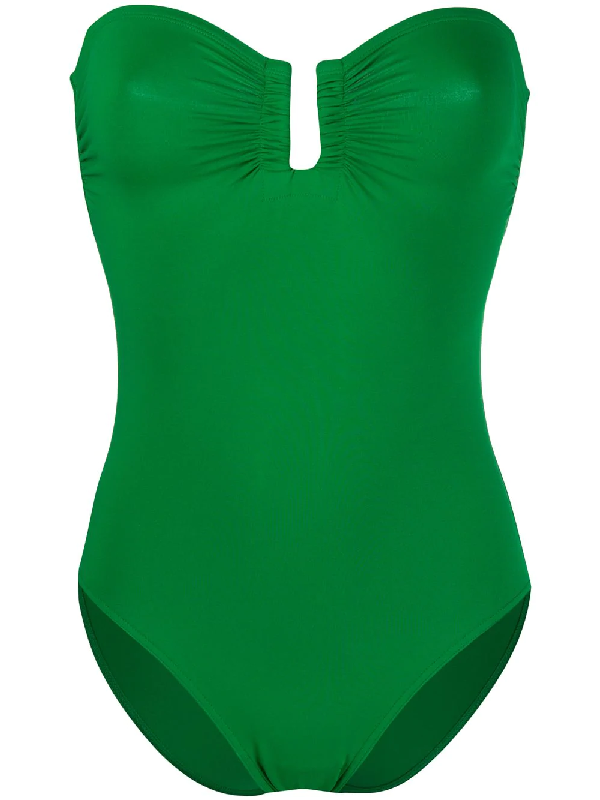 green strapless swimsuit