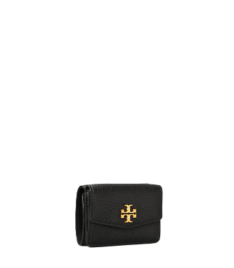 Shop Tory Burch Kira Mixed-materials Tri-fold Mini Wallet In Black