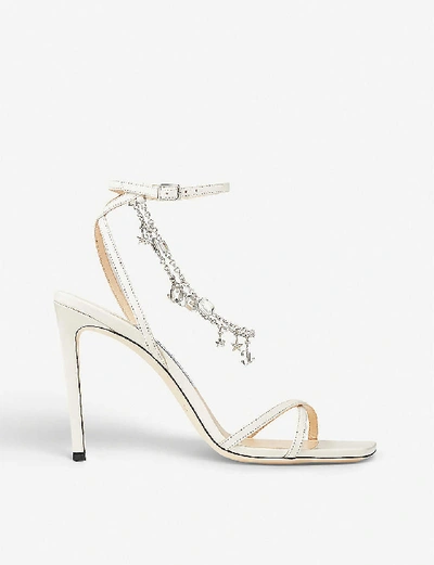 JIMMY CHOO METZ CHAIN-EMBELLISHED LEATHER HEELED SANDALS