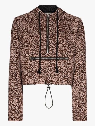 DANIELLE GUIZIO LEOPARD-PRINT CROPPED HOODIE