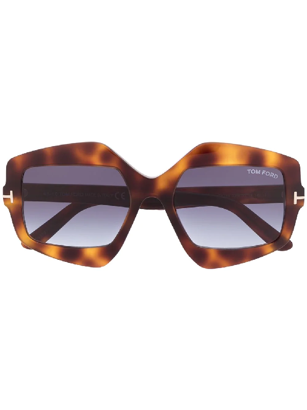 Shop Tom Ford Tortoiseshell Geometric Frame Sunglasses In Brown