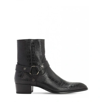 SAINT LAURENT WYATT BLACK CROCODILE BOOTS