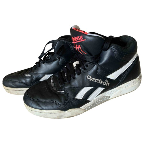 reebok black leather trainers