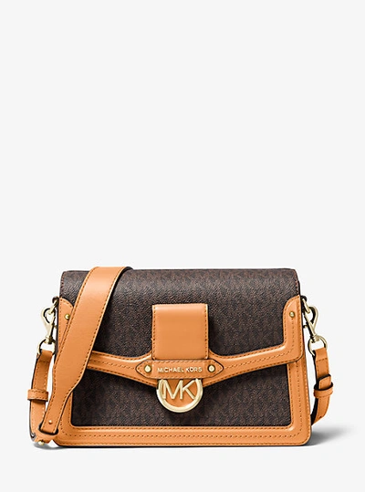 MICHAEL KORS JESSIE MEDIUM LOGO AND LEATHER SHOULDER BAG
