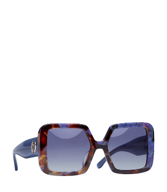 Shop Tory Burch Reva Square Sunglasses In Blue Pearl Tortoise