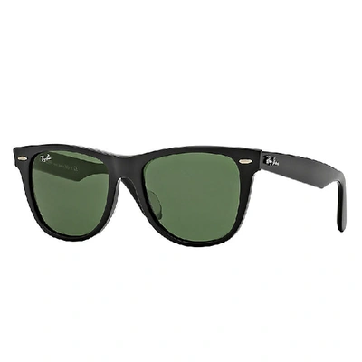 RAY BAN ORIGINAL WAYFARER CLASSIC SUNGLASSES BLACK FRAME GREEN LENSES 52-22