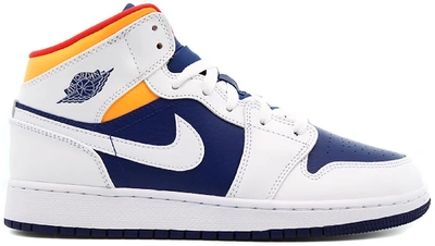 JORDAN JORDAN 1 MID WHITE LASER ORANGE DEEP ROYAL BLUE (GS)