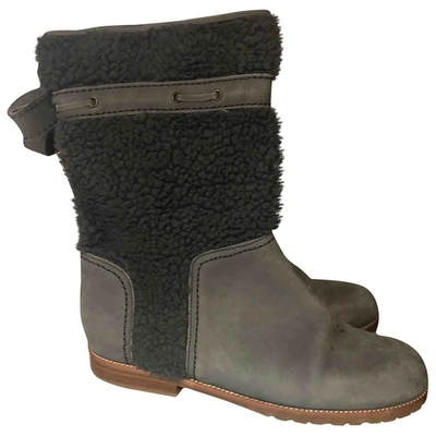 SEE BY CHLOÉ GREY FAUX FUR ANKLE BOOTS