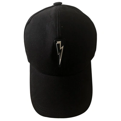 NEIL BARRETT BLACK COTTON HAT & PULL ON HAT