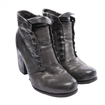 A.S.98 GREY LEATHER ANKLE BOOTS