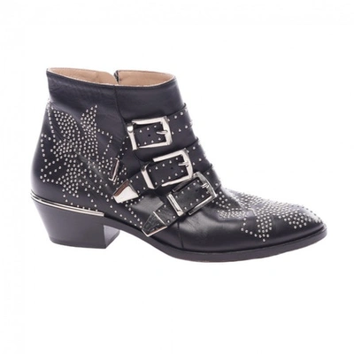 CHLOÉ BLACK LEATHER ANKLE BOOTS