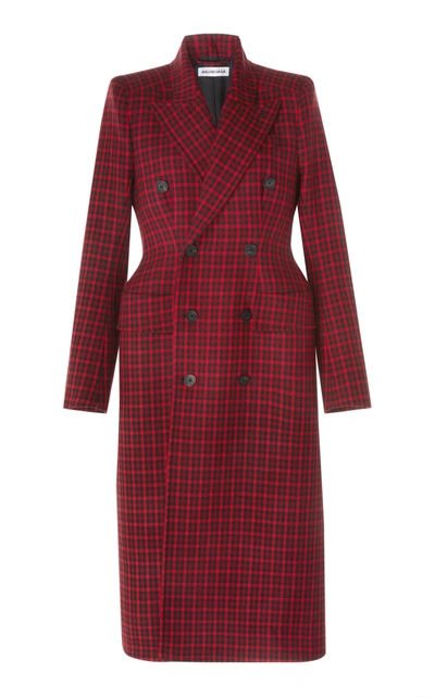 BALENCIAGA Houndstooth Double-Breasted Wool Coat