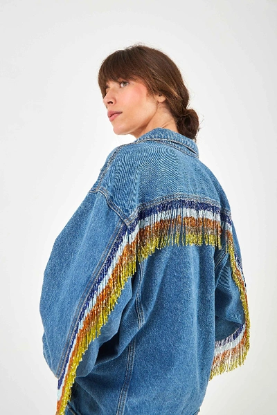 FARM RIO FRINGE DENIM JACKET