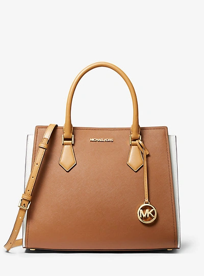 MICHAEL KORS HOPE LARGE COLOR-BLOCK SAFFIANO LEATHER SATCHEL