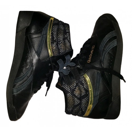 reebok black leather trainers