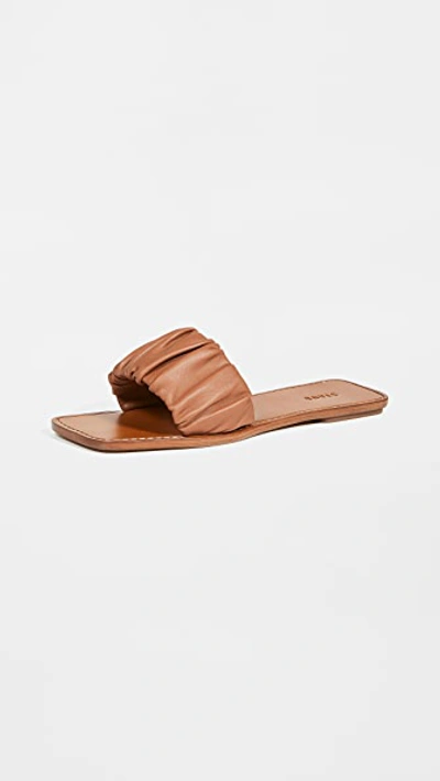STAUD NINA RUCHED SLIDES TAN 36
