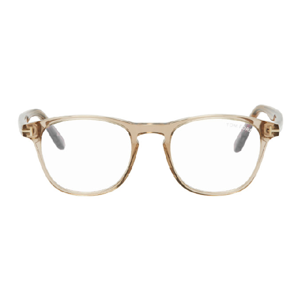 Shop Tom Ford Beige Blue Block Soft Round Glasses In 045 Sh Cham