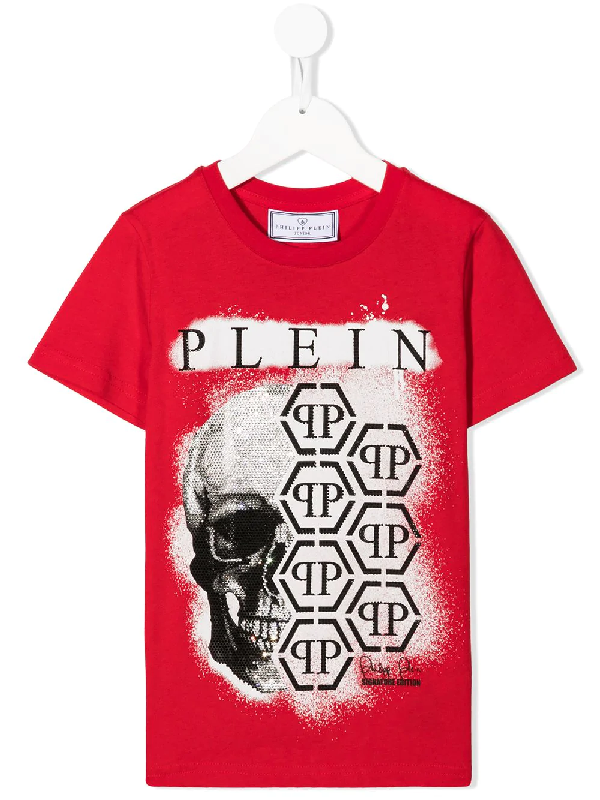 Niet verwacht Ecologie lokaal Shop Philipp Plein Junior Rhinestone Skull T-shirt In Red