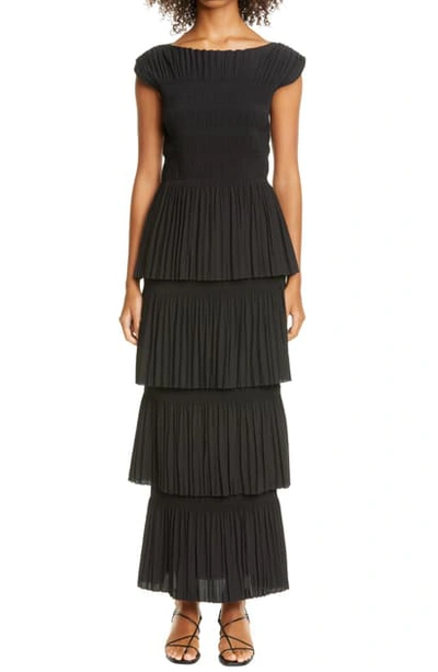 Totême Aramon Pleated Tiered Maxi Dress In Black