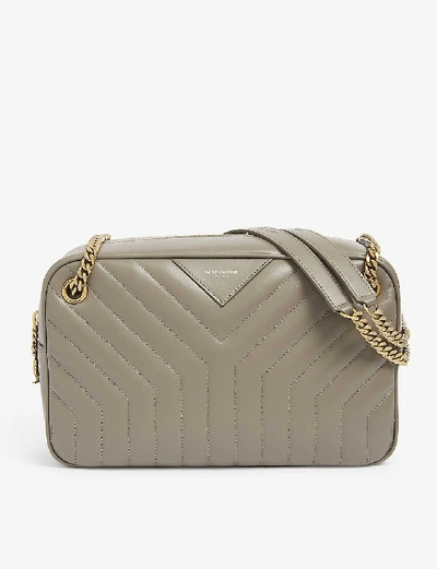 Shop Saint Laurent Joan Quilted Leather Camera Bag In Warm Taupe