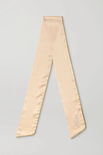 BALMAIN LUREX-TRIMMED SILK-SATIN HAIR SCARF