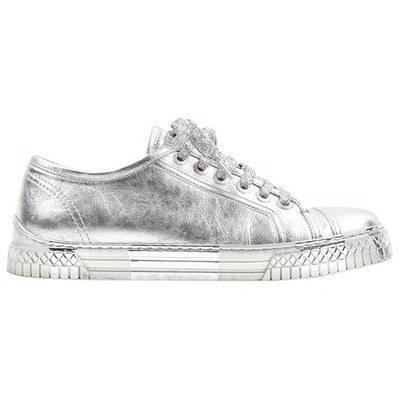 CHANEL SILVER LEATHER TRAINERS