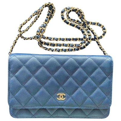 CHANEL WALLET ON CHAIN NAVY LEATHER HANDBAG