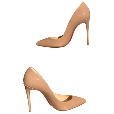 CHRISTIAN LOUBOUTIN PIGALLE BEIGE PATENT LEATHER HEELS