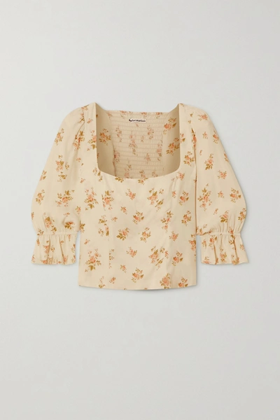 REFORMATION ANA RUFFLED FLORAL-PRINT CREPE TOP