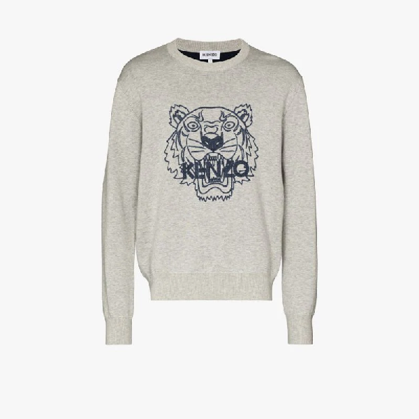 Shop Kenzo Tiger Logo Print Sweater In Grey
