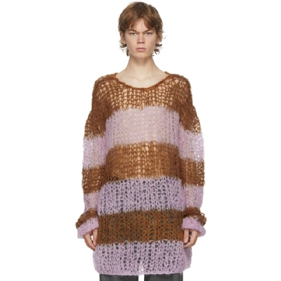 Raf Simons Brown And Pink Mohair Striped Punk Sweater In 06531 Rstpn