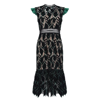 TRUE DECADENCE BLACK GREEN CUT WORK VELVET MIDI DRESS