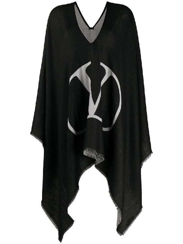 Shop Valentino Poncho Mit Fransen In Black