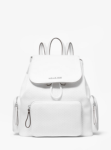 Shop Michael Kors Abbey Medium Perforated Backpack In White