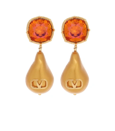 VALENTINO GARAVANI VLOGO DROP EARRINGS WITH CRYSTALS AND RESIN PEARLS