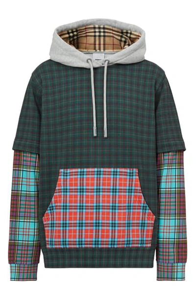 BURBERRY HALLOWS PATCHWORK CHECK COTTON BLEND HOODIE