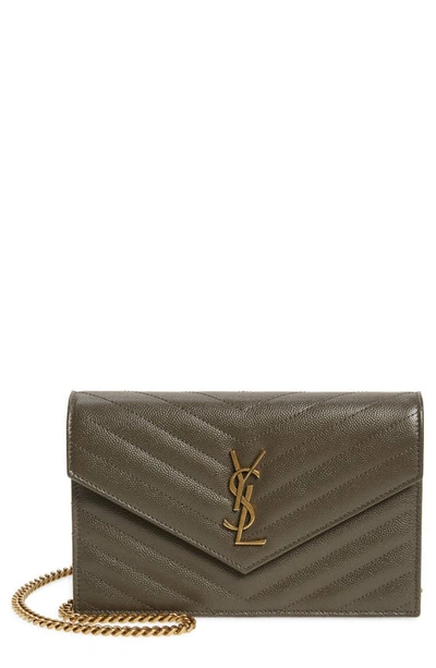 SAINT LAURENT MONOGRAM QUILTED LEATHER WALLET ON A CHAIN