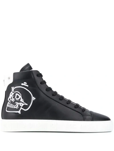 PHILIPP PLEIN EMBROIDERED SKULL HIGH-TOP SNEAKERS