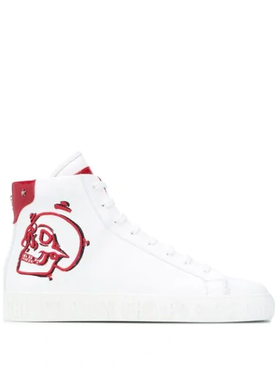 PHILIPP PLEIN EMBROIDERED SKULL HIGH-TOP SNEAKERS