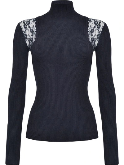 PINKO LACE-DETAIL RIBBED KNIT TOP